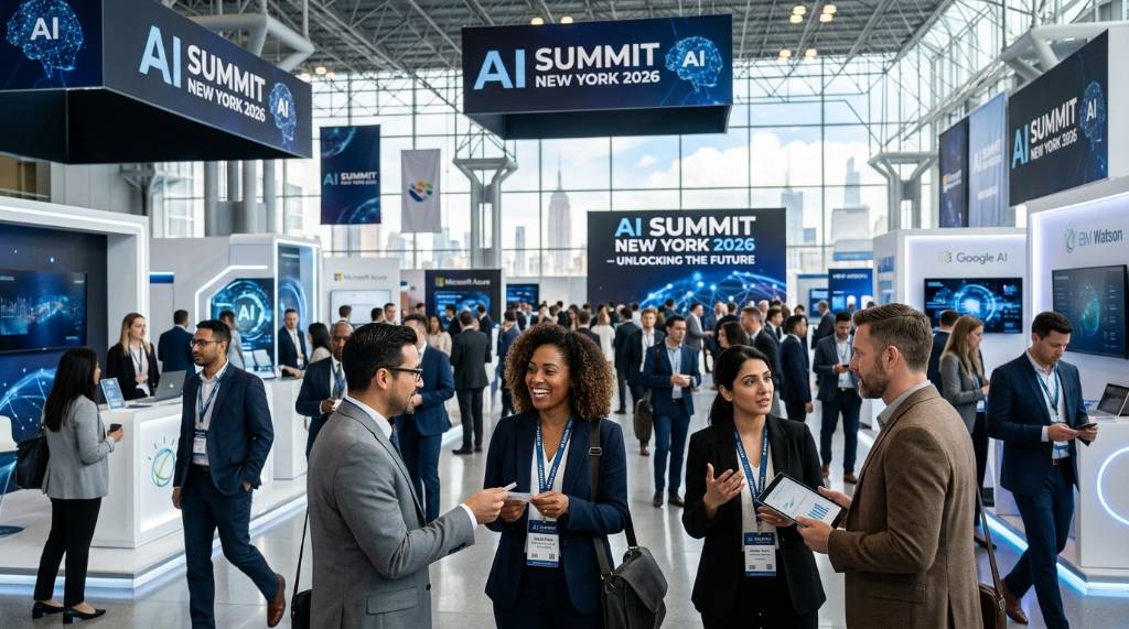 Enterprise professionals networking at the AI Summit New York 2026 conference floor
