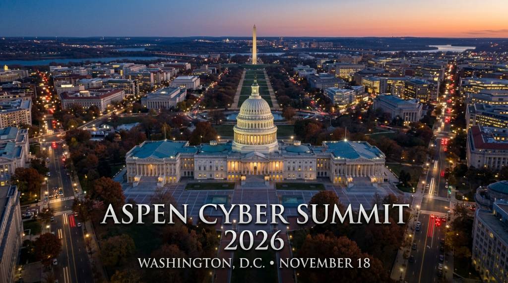 Aerial view of Washington D.C. with the U.S. Capitol building at dusk, representing the location of the Aspen Cyber Summit 2026 on November 18
