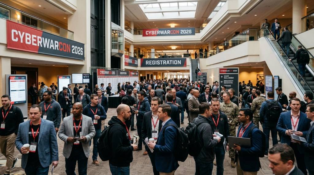 Cybersecurity professionals attending CYBERWARCON 2026 one-day conference at Hyatt Regency Crystal City