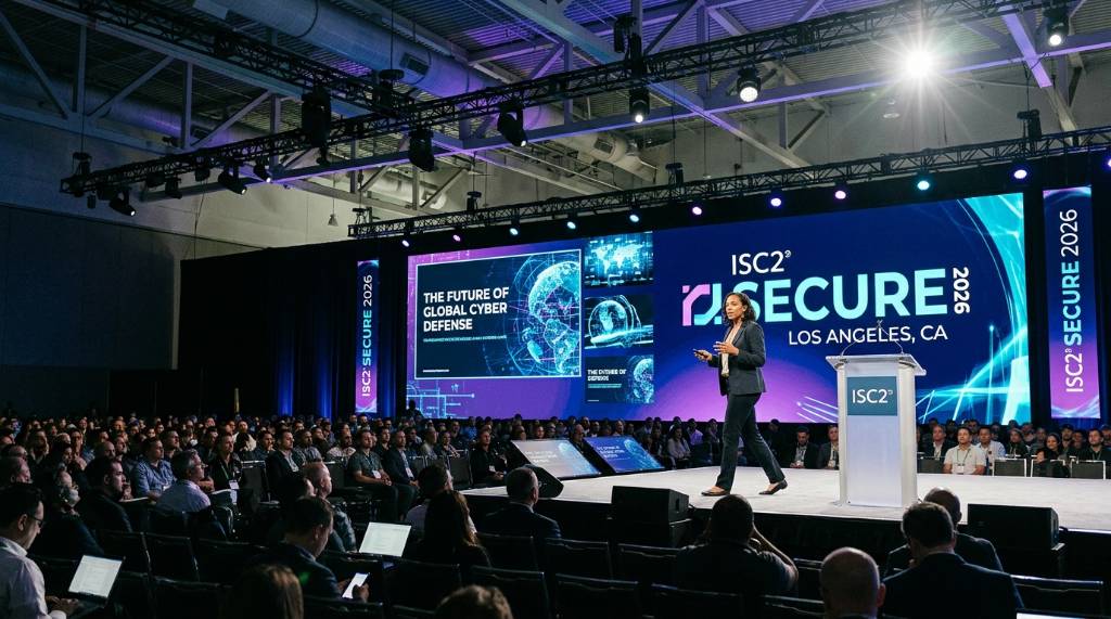 ISC2 SECURE 2026 speaker presenting on stage at Los Angeles convention center
